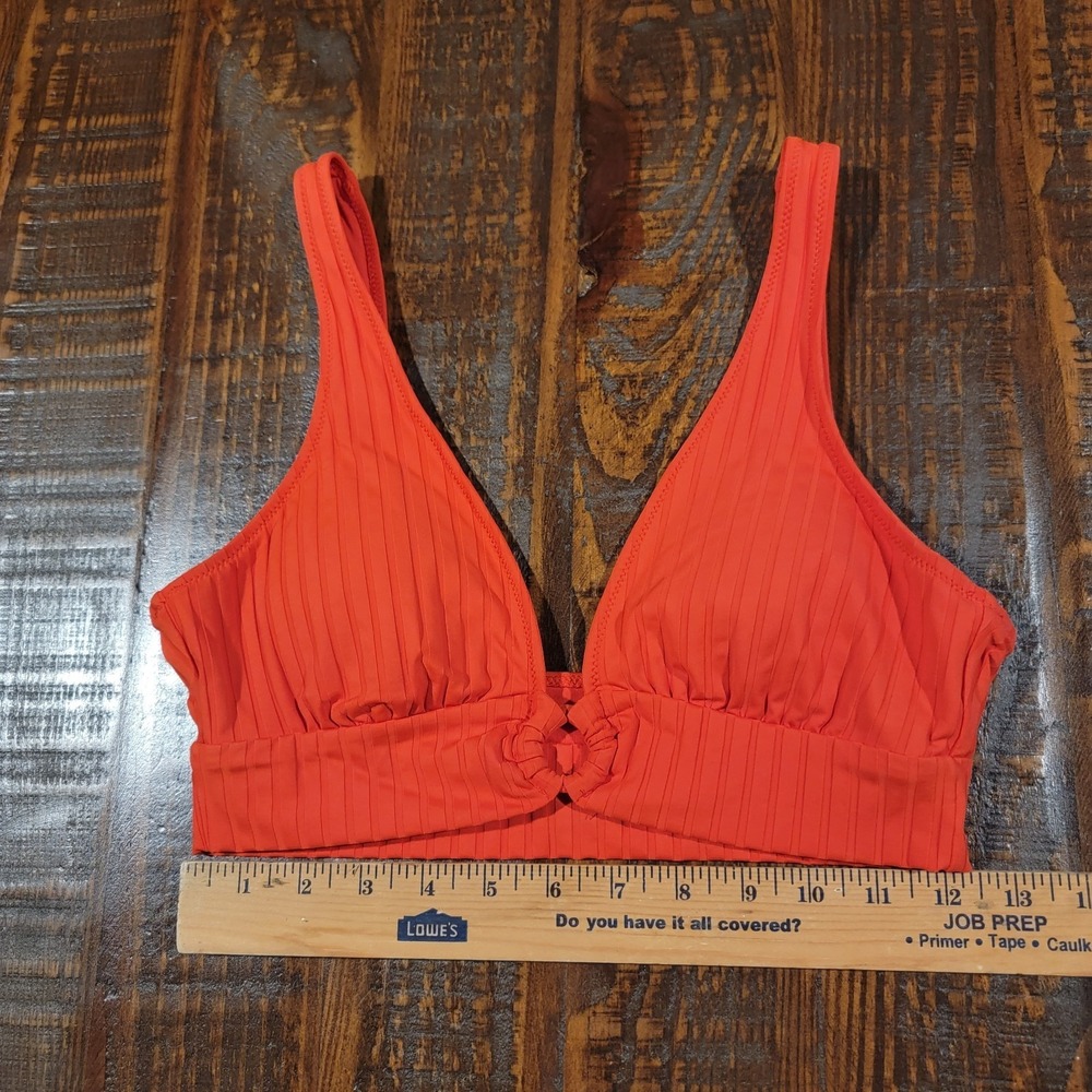 Aerie Bikini Top Womens Medium Red Ribbed Bralette Scoop Real Good UPF 50